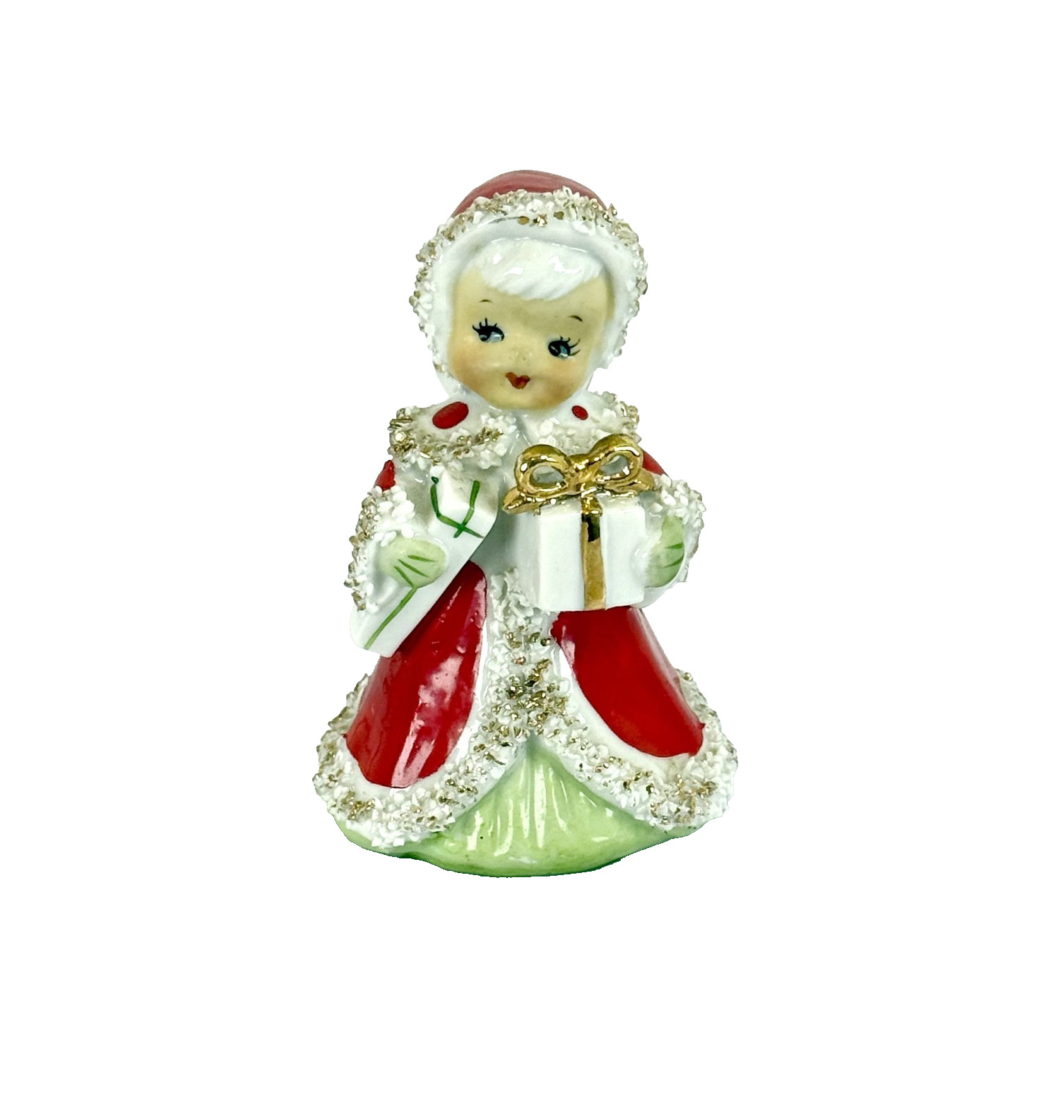 1950s Vintage Christmas Angel Bell Figurine Gift Presents Spaghetti Trim Lefton