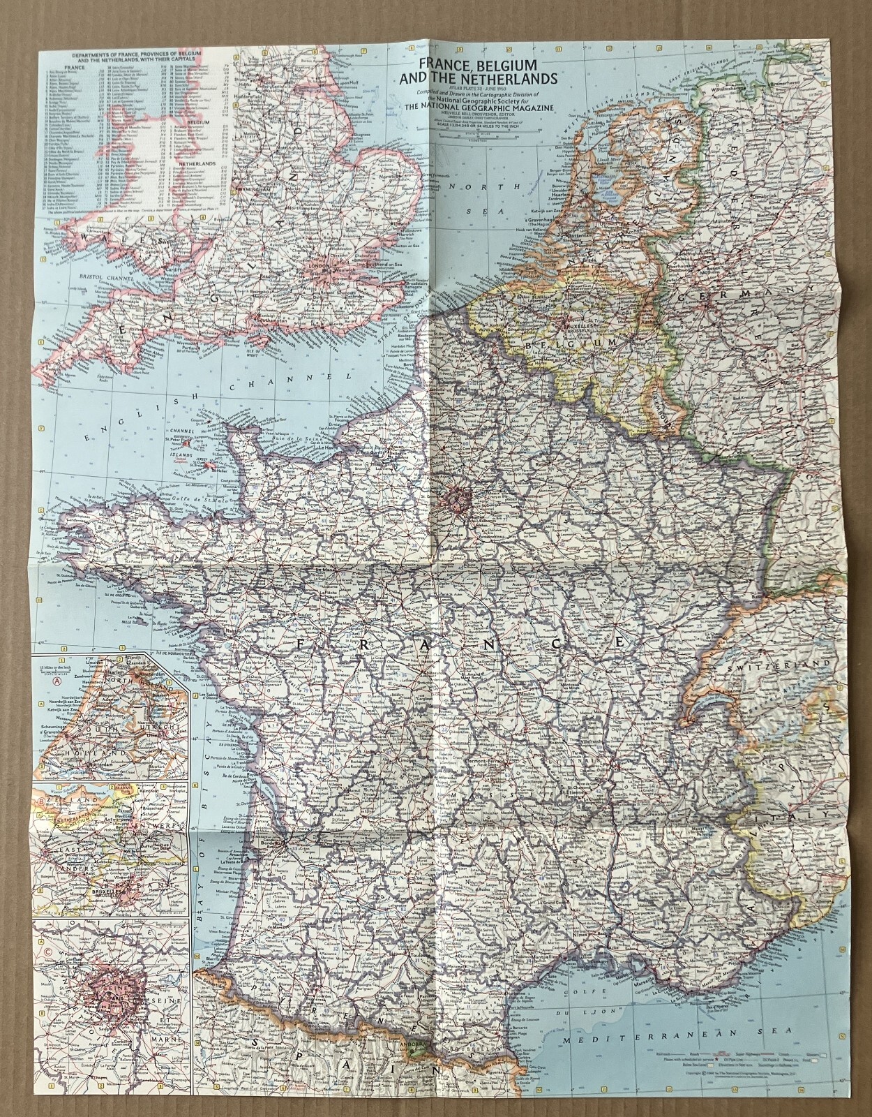 Map National Geographic  France Belgium and the Netherlands 1960