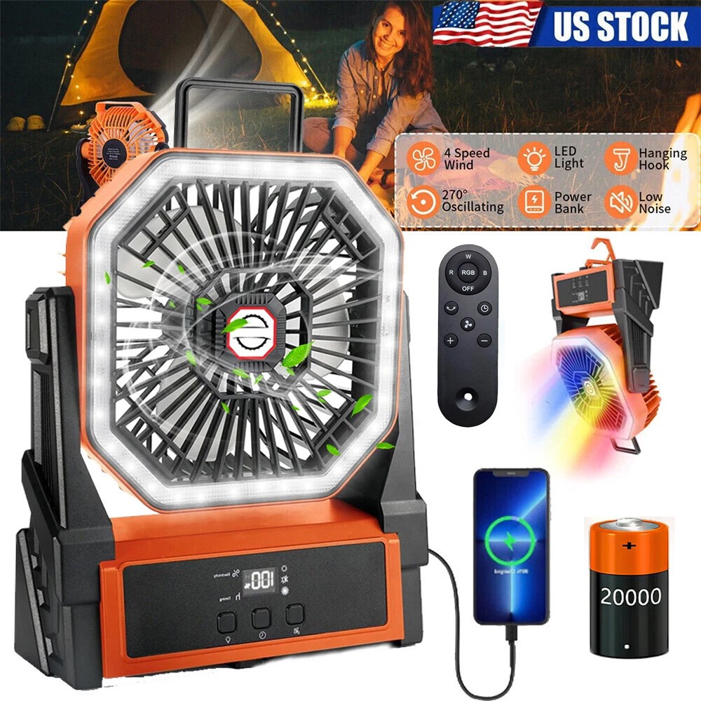 Up to 96hours Battery Portable Camping Fan with 20000mAh Rechargeable Power Bank