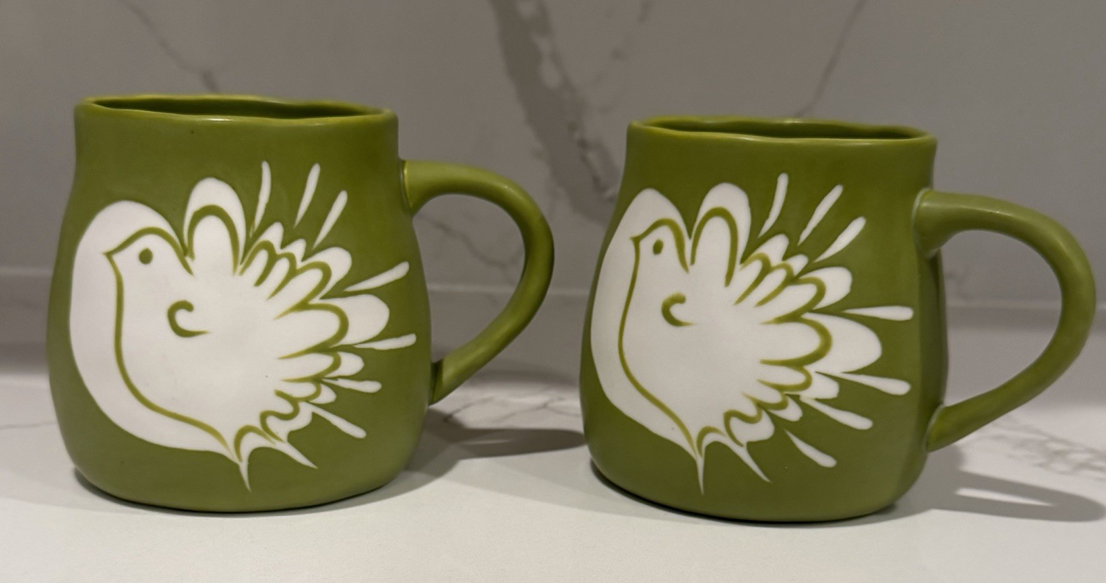 Anthropologie Matcha Latte PAIR of Mugs Green Motif Hand Painted Glazed Anthropologie Matcha Latte PAIR of Mugs Green Motif Hand Painted Glazed