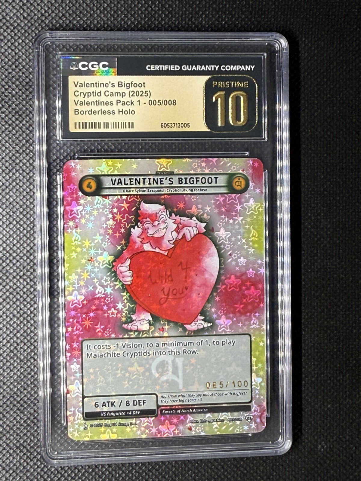 Cryptid Camp TCG - Valentine\'s Bigfoot 65/100 Serialized - CGC Pristine 10