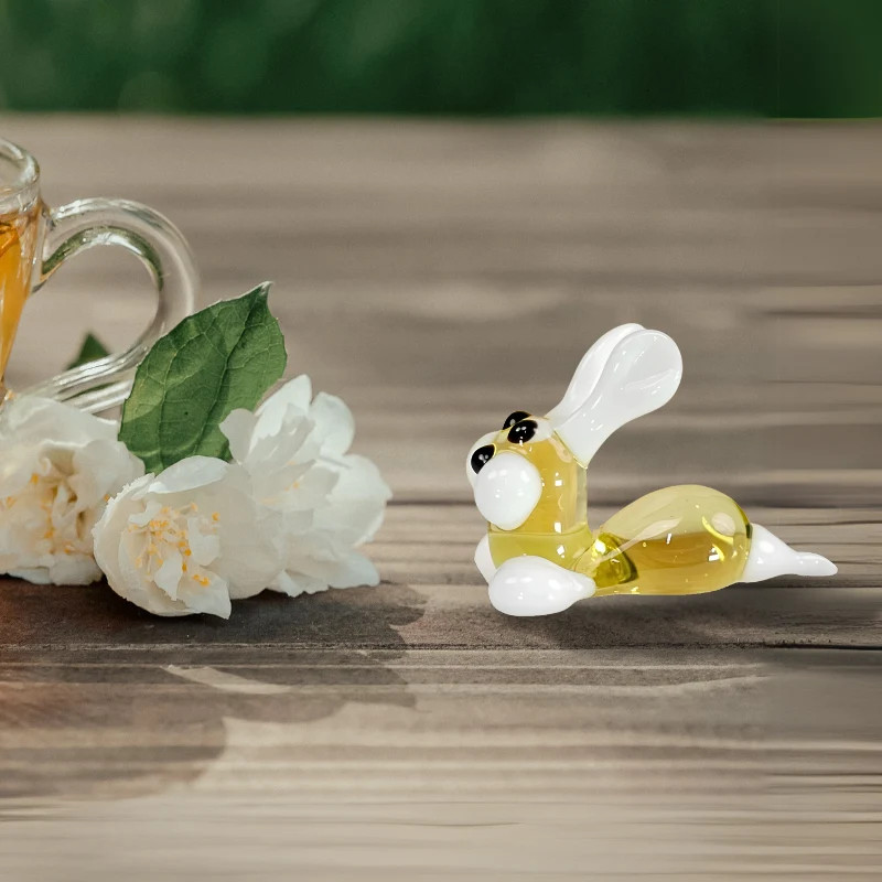 Amber Bunny Rabbit Figurine, Mini Glass Murano Quality Glass Figurine