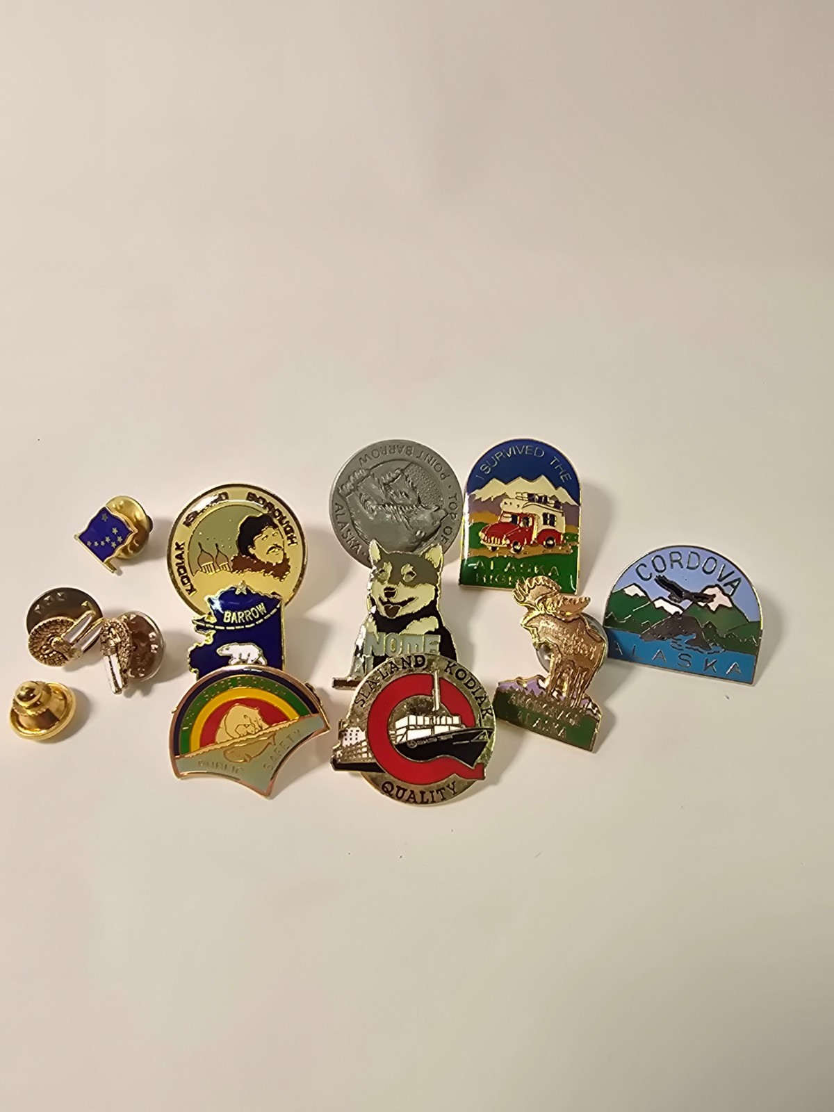 Vintage Alaska Enamel Hat Lapel Pin Lot 12 Sea-Land Kodiak Point Barrow Walrus