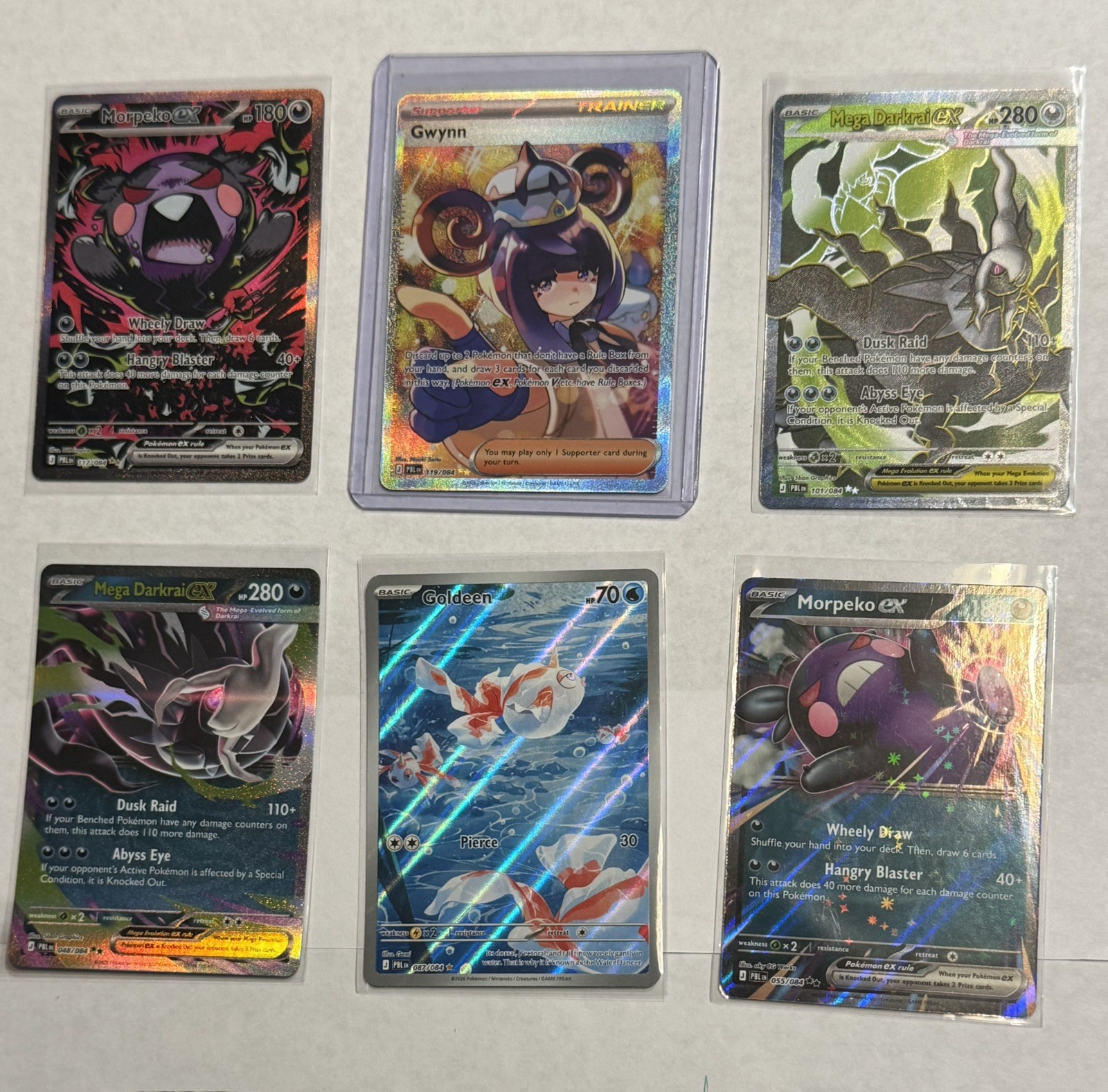 Pokémon Pitch Black 6-Card Lot Morpeko ex, Mega Darkrai ex, Gwynn, Goldeen