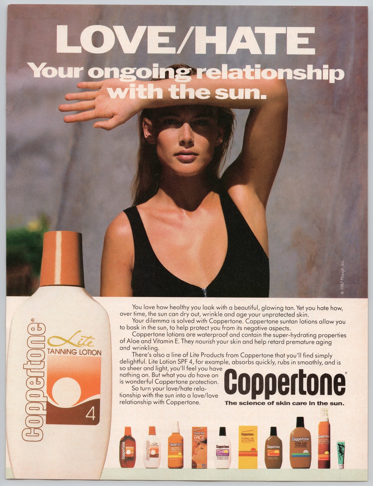 Coppertone Lite Lotion SPF 4 Skin Care Tanning Moisturizer 1987 Vintage Print Ad