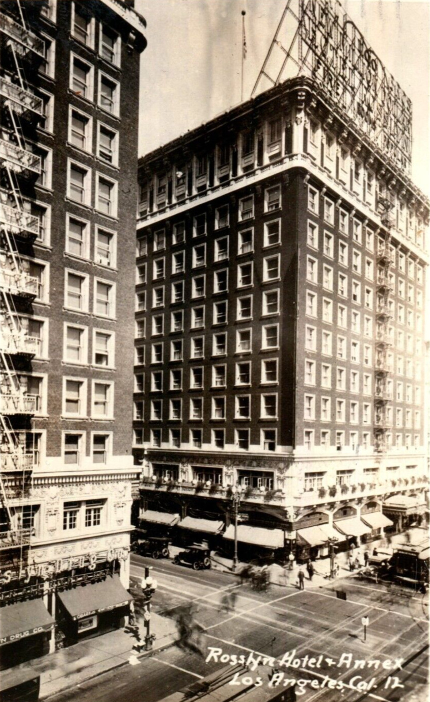 1927 Hotel Rosslyn Annex Gallery Row Los Angels California History RPPC Postcard