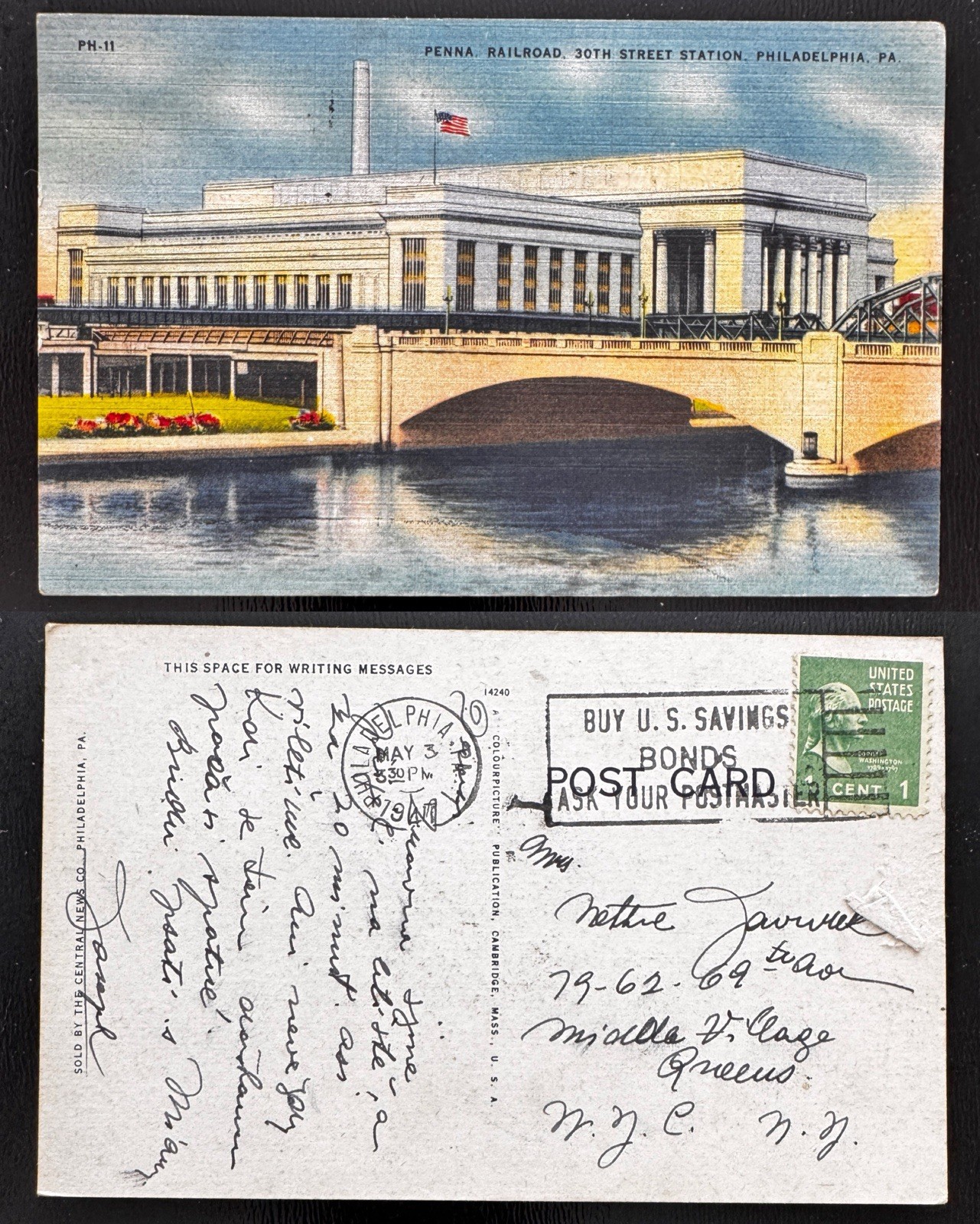 1941 Penna Railroad 30th Street Station Philadelphia PA Linen B4 1941 Penna Railroad 30th Street Station Philadelphia PA Linen B4
