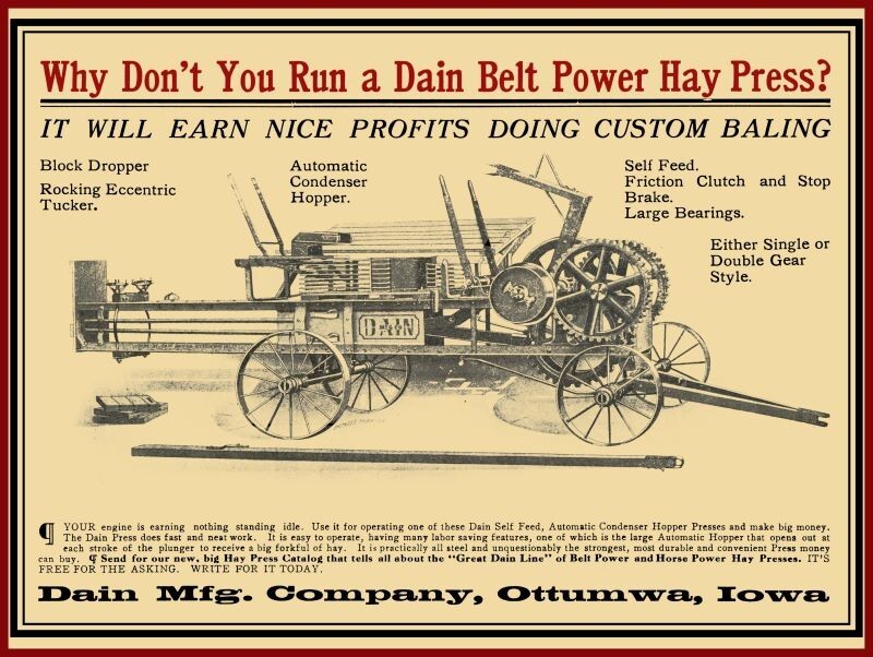 1910 Dain Power Hay Press - Ottumwa, IA NEW Sign 24\