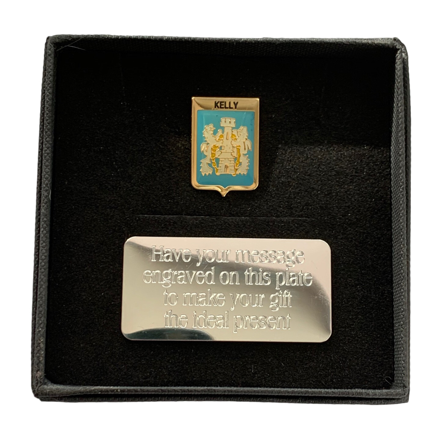 Personalised Gift Box & Family Clan Crested KELLY Lapel pin badge Personalised Gift Box & Family Clan Crested KELLY Lapel pin badge