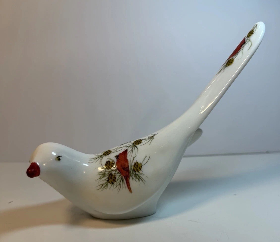 Fenton Hand Painted Bird of Happiness Cardinal Jim Andrick White Satin Glass