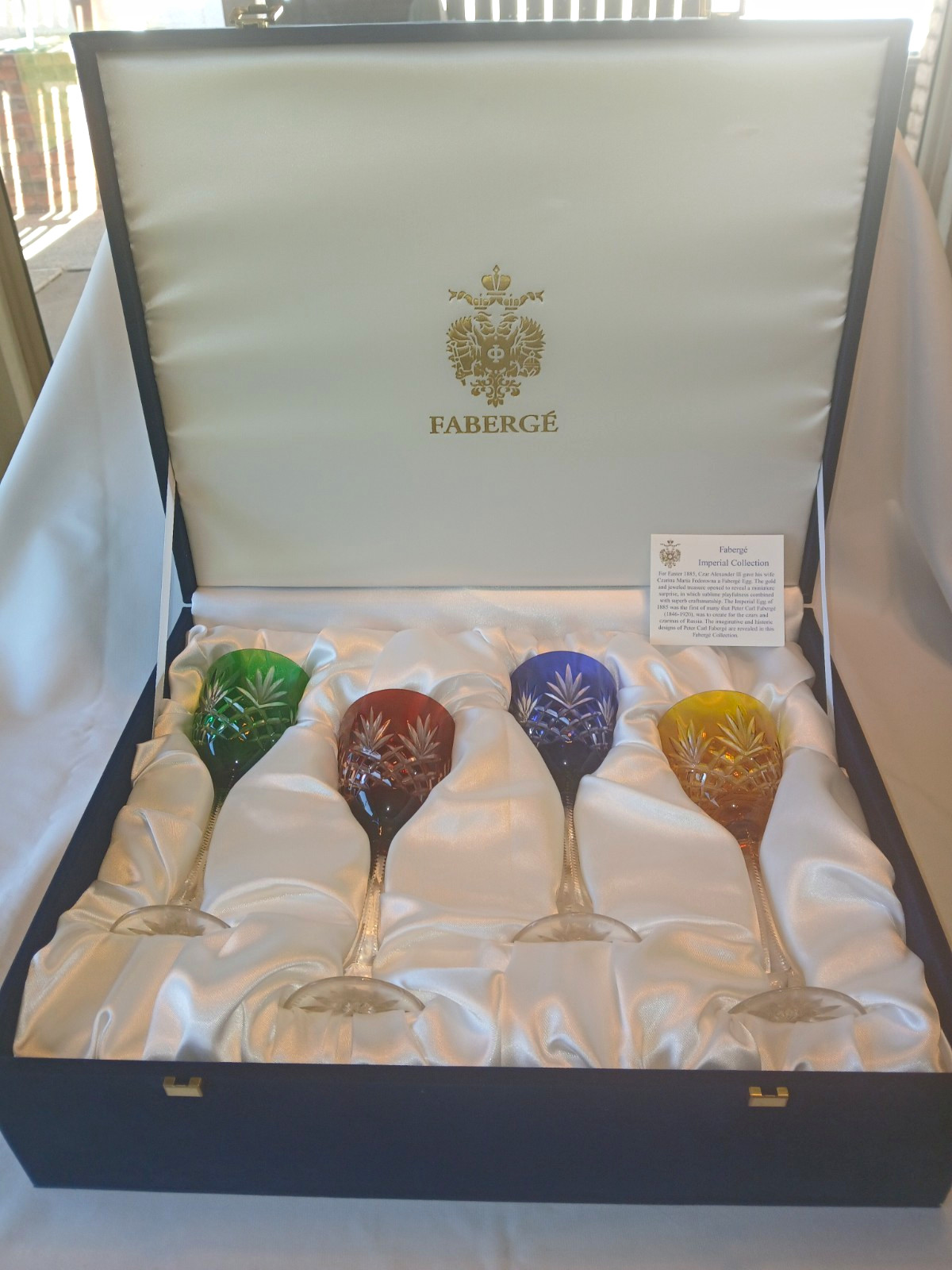 Fabergé Imperial Collection Cut Stemmed Wine Glasses Set of 4 Multicolor Boxed