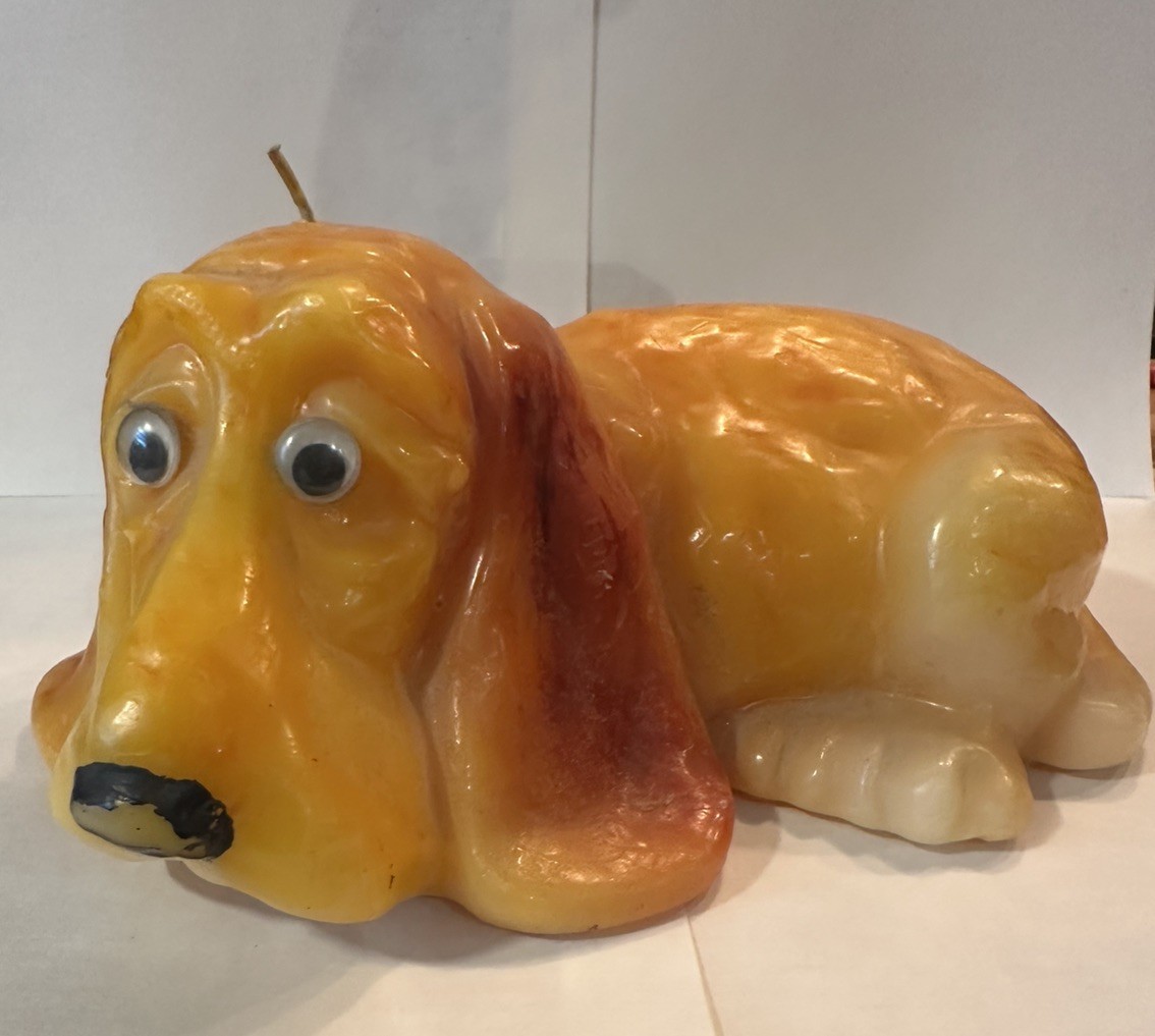 Vintage Sad Basset Hound Dog Figurine Candle Laying Down Never Used CUTE