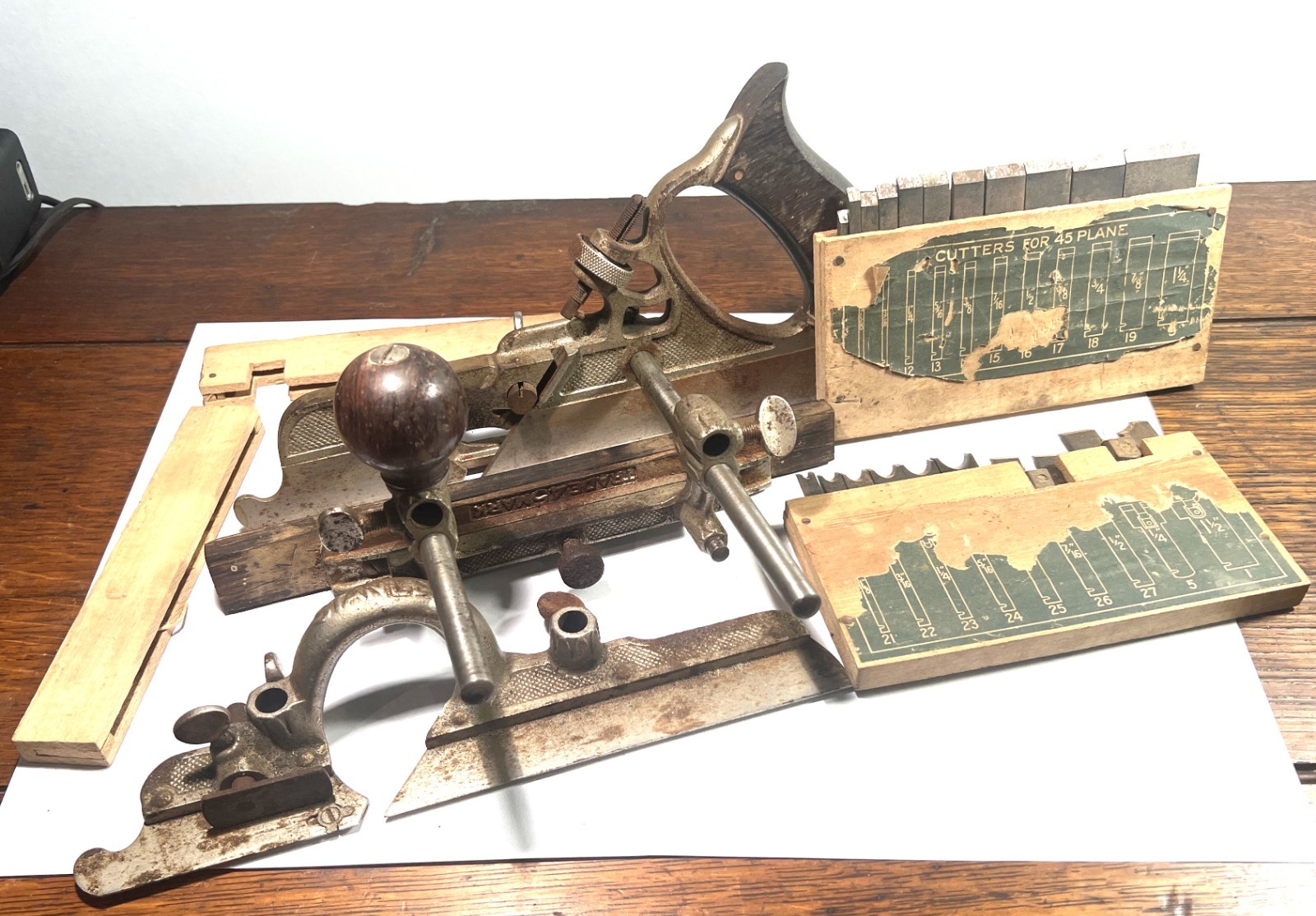 STANLEY NO. 45 PLANE WITH BLADES FOR RESTORATION.  RIGHT OUT OF A TOOL BOX