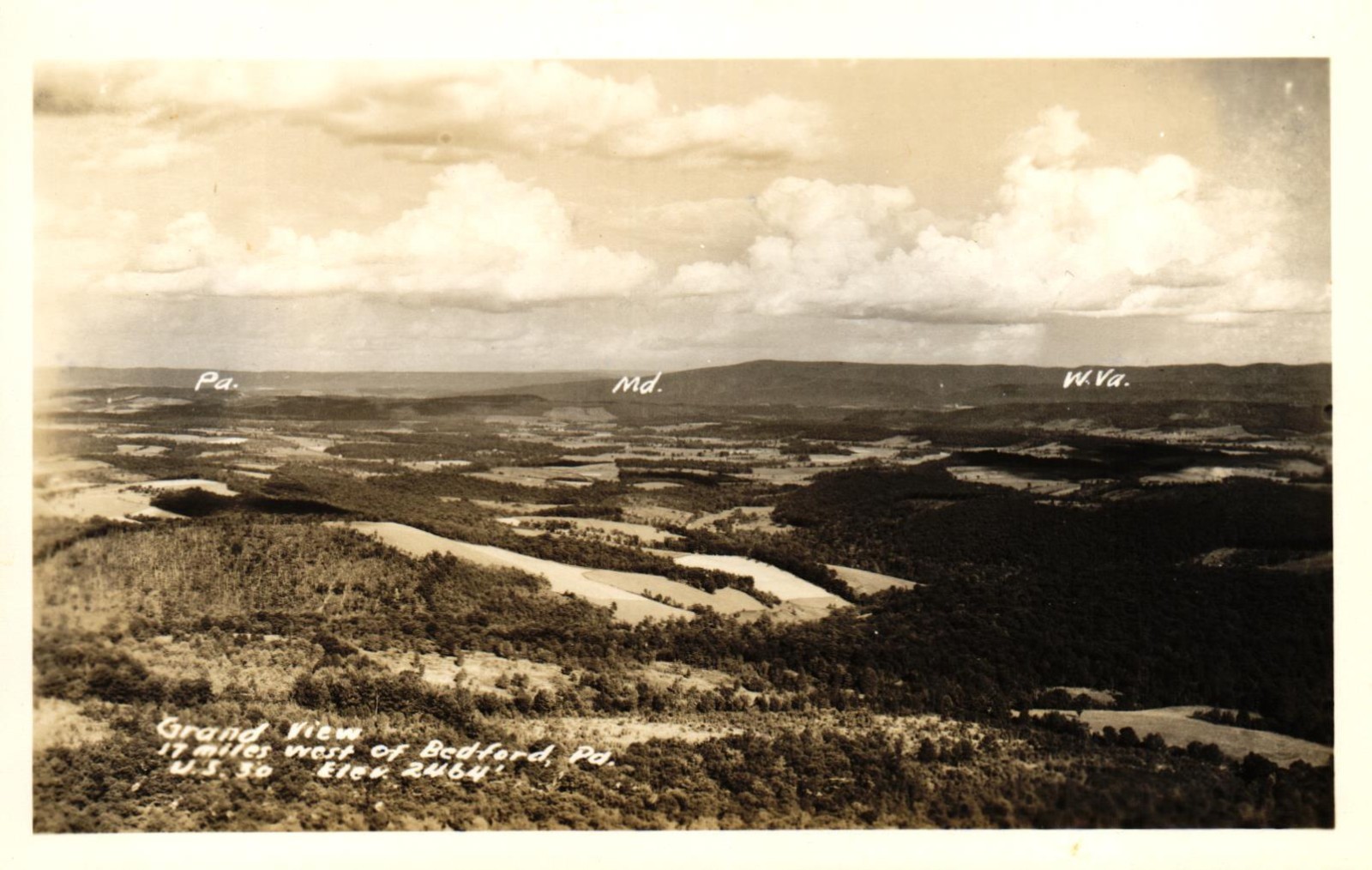 Lincoln Highway Pennsylvania - RPPC Grand View 17 Miles West of Bedford