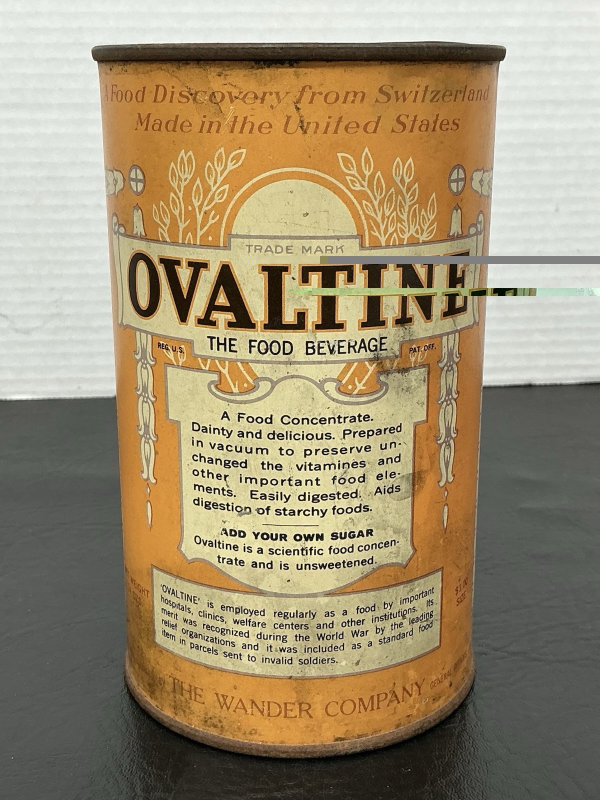 Vtg 1921 Ovaltine Advertising Tin Can 14 oz $1.00 Size Empty Vtg 1921 Ovaltine Advertising Tin Can 14 oz $1.00 Size Empty