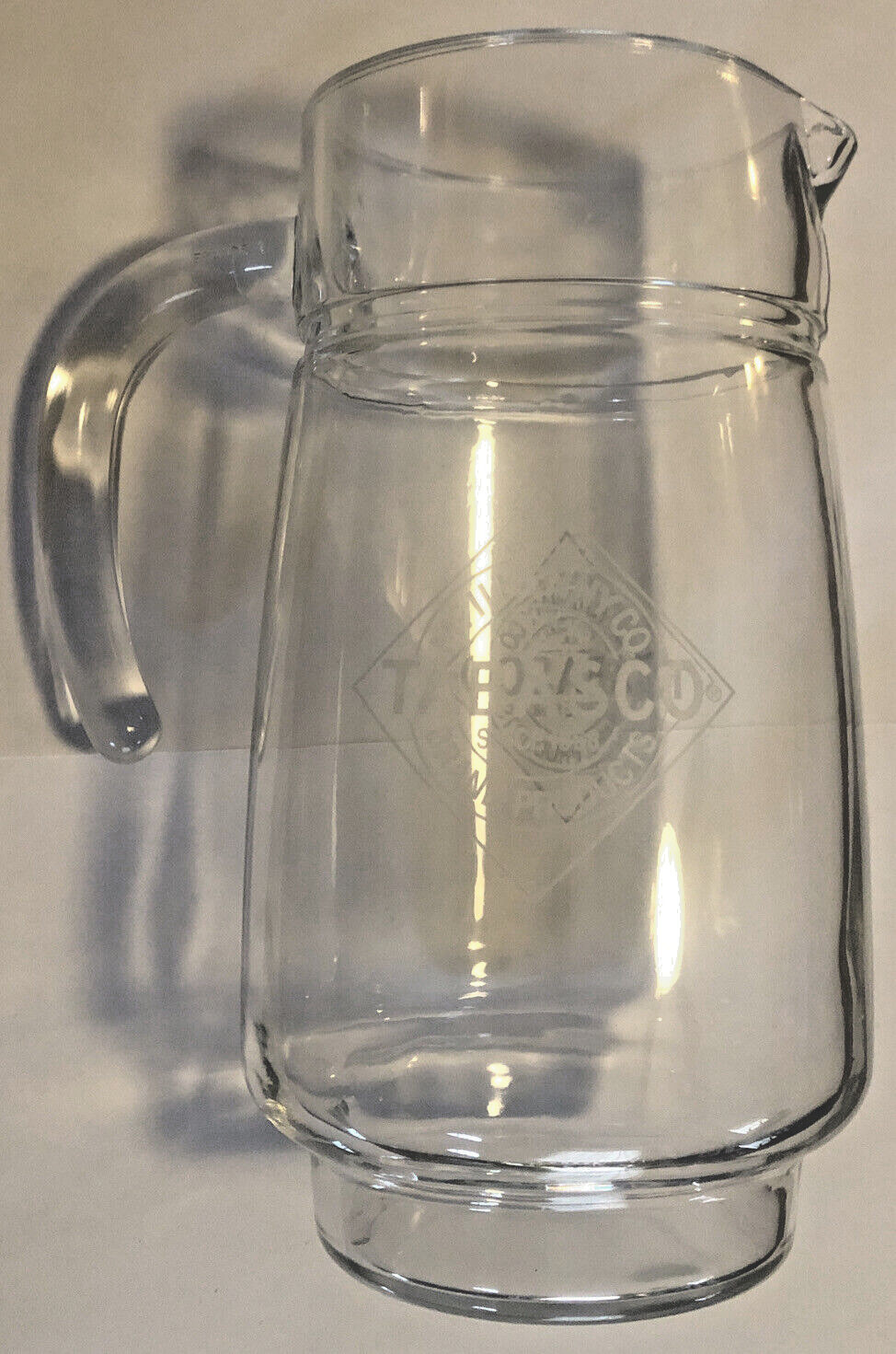 McIlhenny Tabasco Etched Clear Glass Pitcher Vintage clear 8.25\