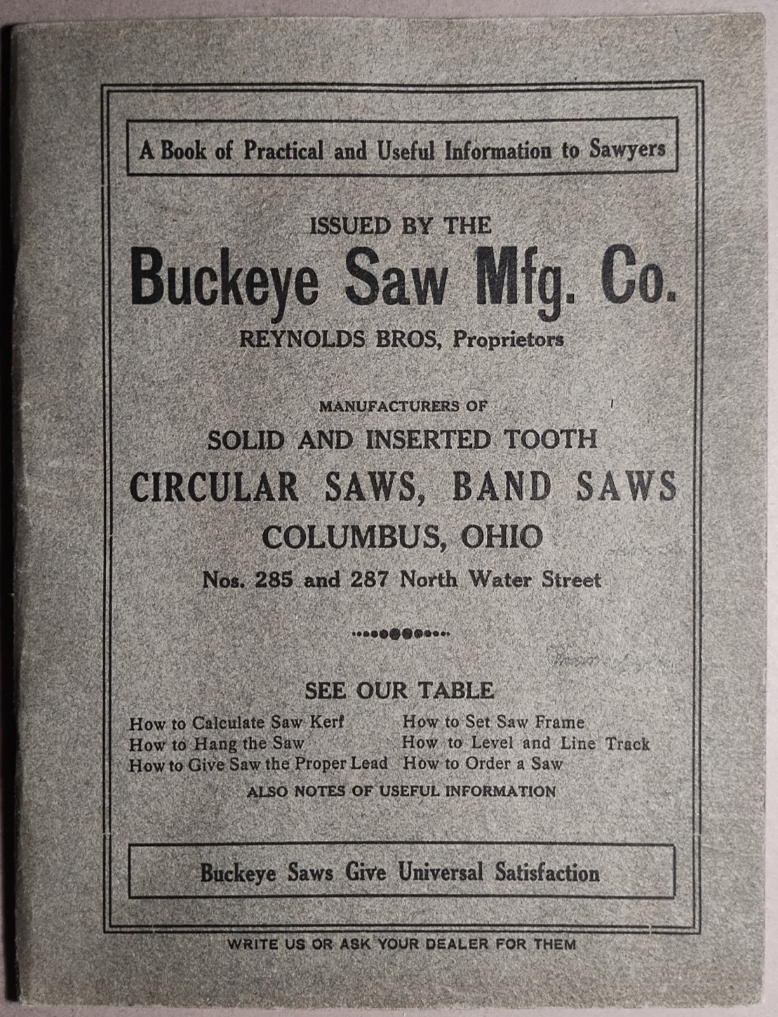 circa 1900 Buckeye Saw Manufacturing Co Reynolds Bros Columbus OH Catalog B3-93