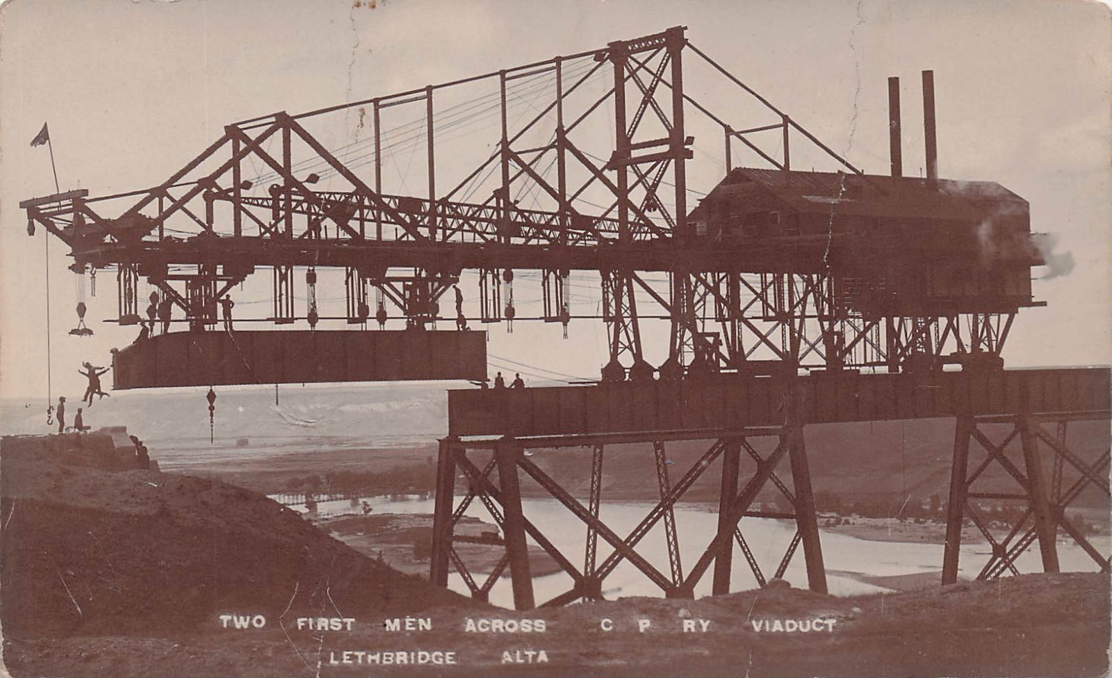 RPPC Lethbridge Viaduct Train Railroad Bridge Construction Photo Postcard 17A