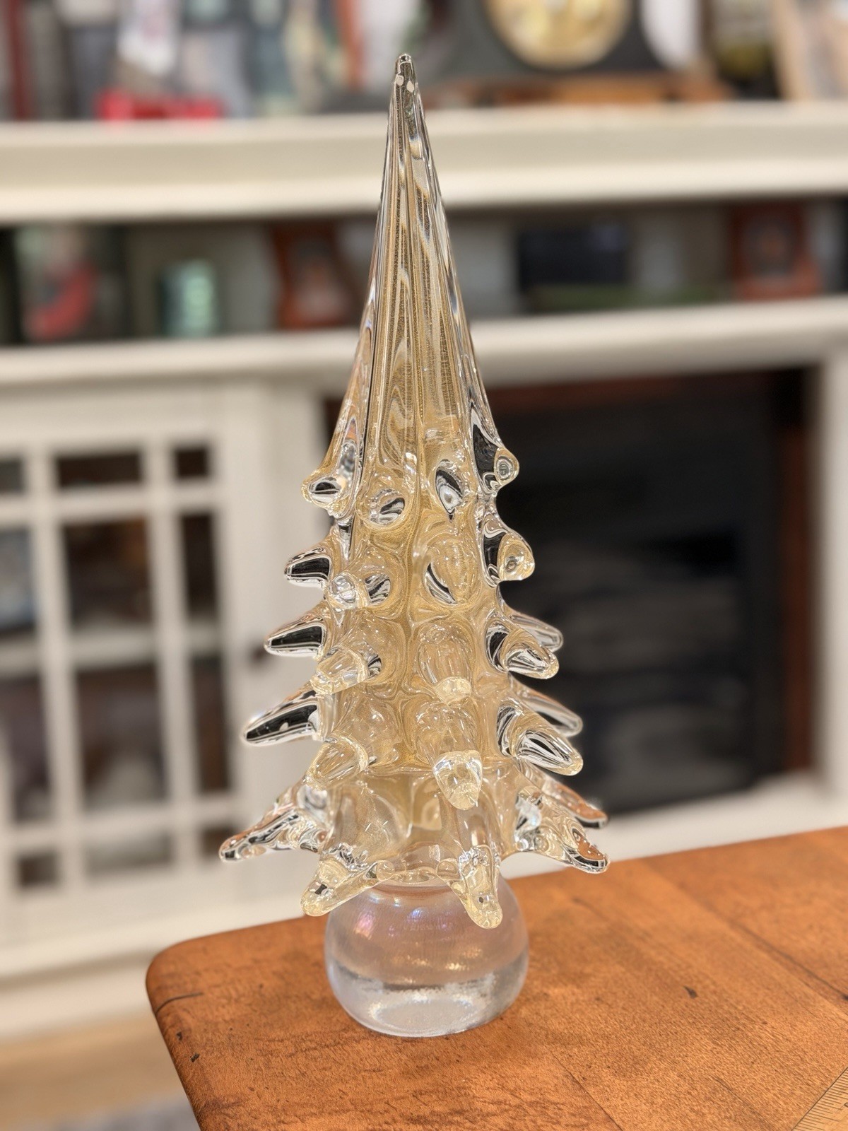 VTG  Murano-Style Art Glass Christmas Tree Gold Center 11.5” No Markings