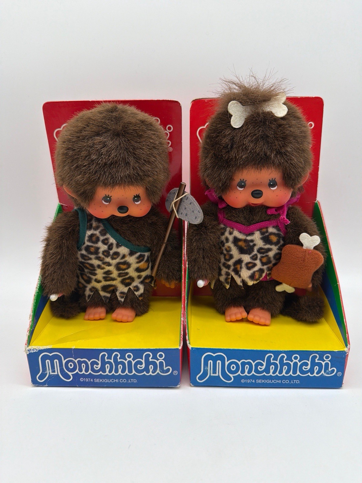 Sekiguchi 1974 Monchhichi Caveman Dolls Set of 2 Brand New Sekiguchi 1974 Monchhichi Caveman Dolls Set of 2 Brand New
