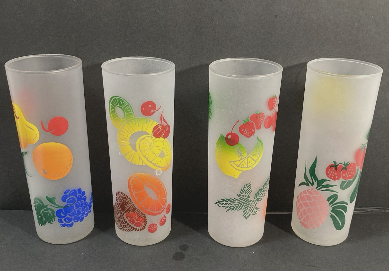 4 Vtg Federal Frosted Tom Collins Tumbler Glasses MCM Gay Fad Each different