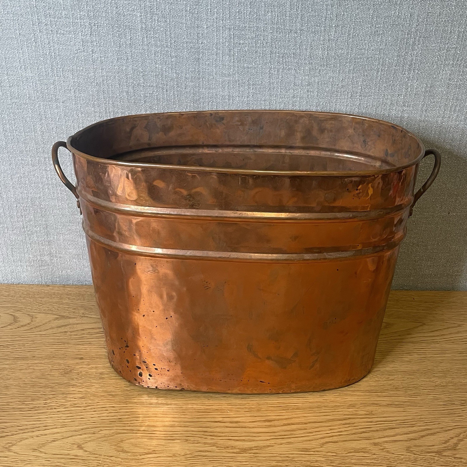 Vintage Turkart Copper Hammered Tub Planter Pot With Metal Handles Rustic Decor