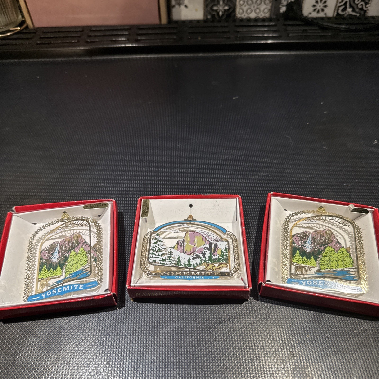 Lot Of 3 Vintage Yosemite 24K Flashed Brass Ornaments