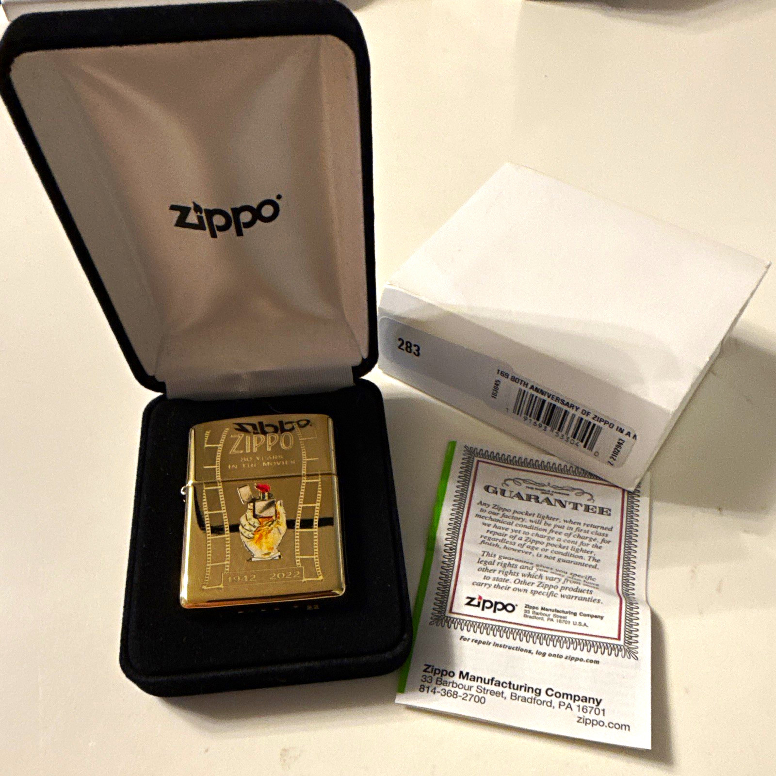 Zippo 80 Years in the Movies 1942-2022 Lighter w/ Box & Guarantee #283/300
