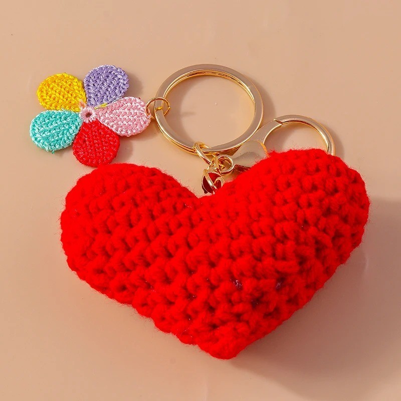 Handmade Crochet Heart Keychain Red