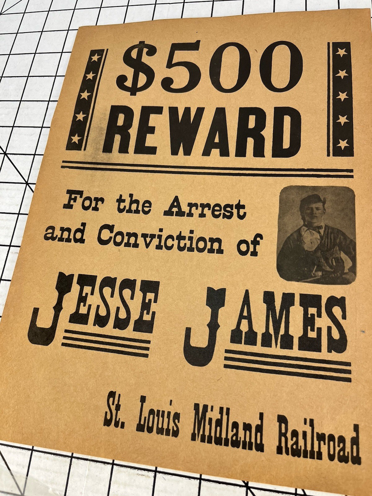 JESSE JAMES Antique WANTED POSTER $500 REWARD ST LOUIS RAILROAD Western Outlaw