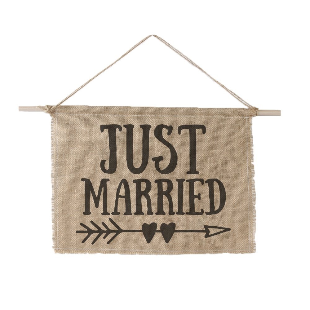 Just Married Sign 11 x 14 Burlap