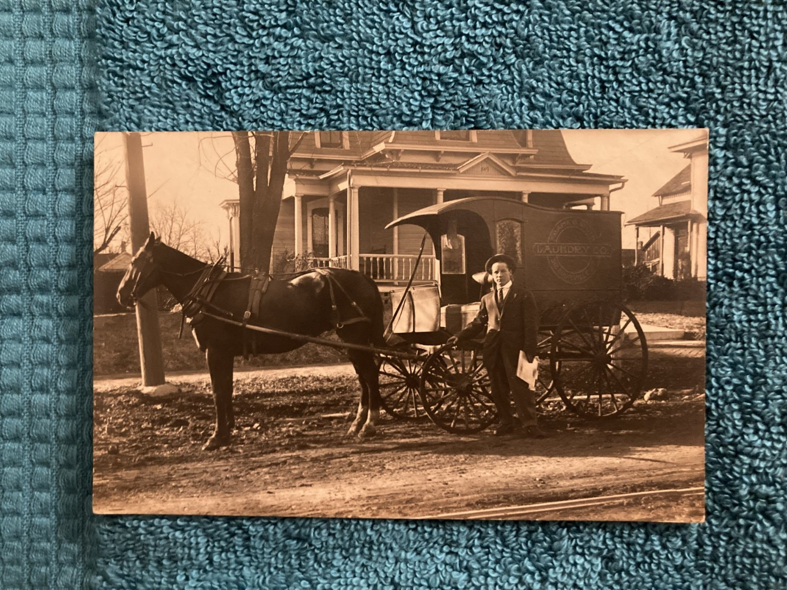 RPPC Frank B Smith Laundry Delivery Horse & Wagon Boonville Missouri c1910