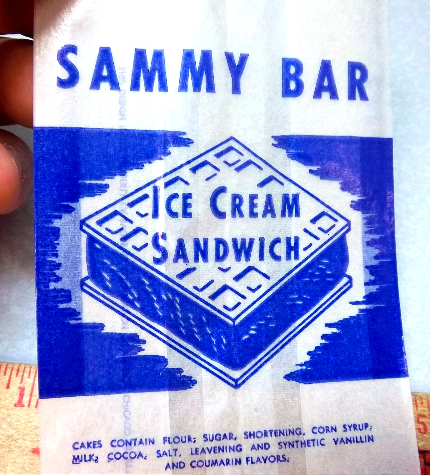 Vintage 1960s Sammy Bar ice cream sandwich NOS wrapper, great graphics & colors