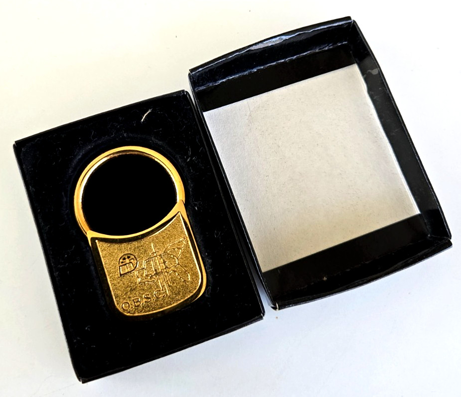 Vintage O.B.S.C Christian Organization Gold Tone Padlock Shaped Keychain in Box