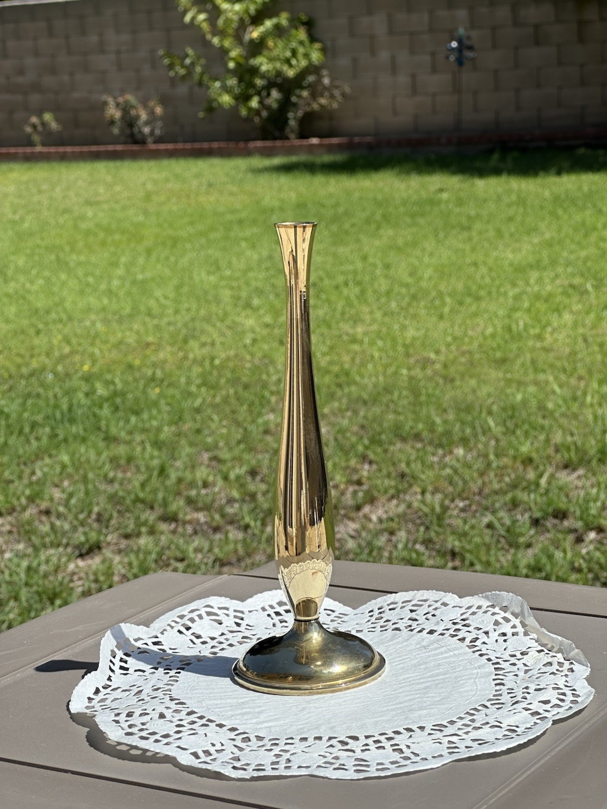 Vintage MCM Brass Bud Vase Height 9” Hollywood Regency Table Decor Collectible