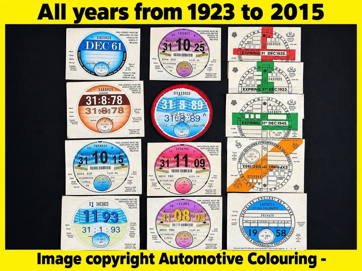 Replica Reproduction Vintage Road Tax Disc Classic Car FORD VAUXHALL AUSTIN MINI