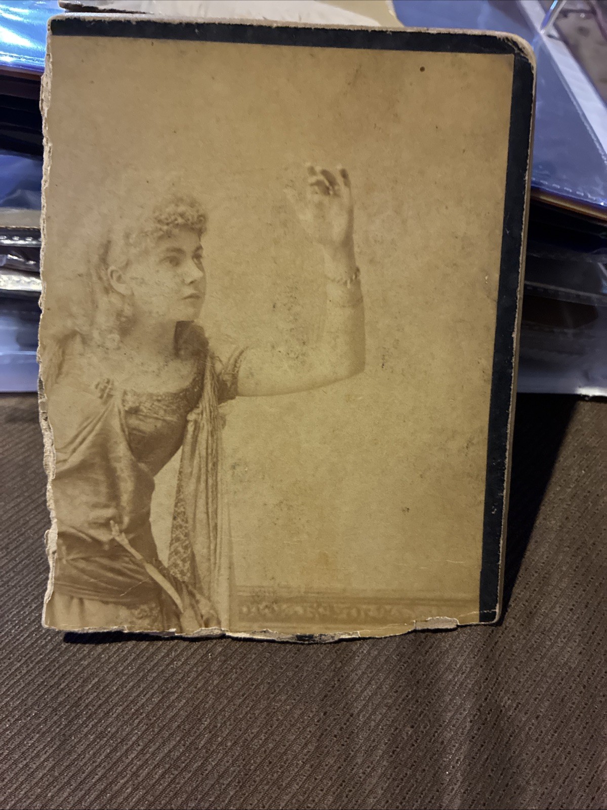 Antique c1890 Victorian Stage Actress Photo Dramatic Gown Costume Floral Crown