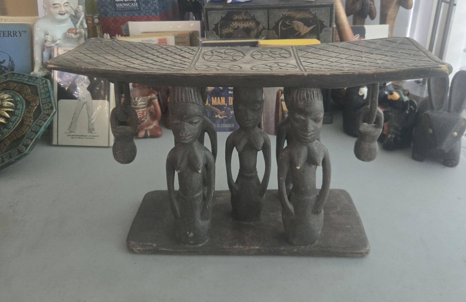 Vtg Handcarved African Ashanti Throne Stool Handcrafted in Ghana Female Figures Vtg Handcarved African Ashanti Throne Stool Handcrafted in Ghana Female Figures