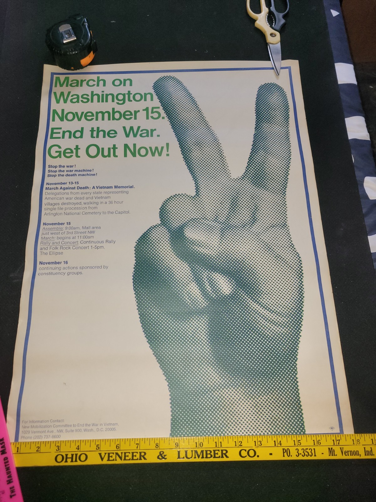 Vintage Original Stop The War March On Washington 11/15/69 Peace Poster RARE