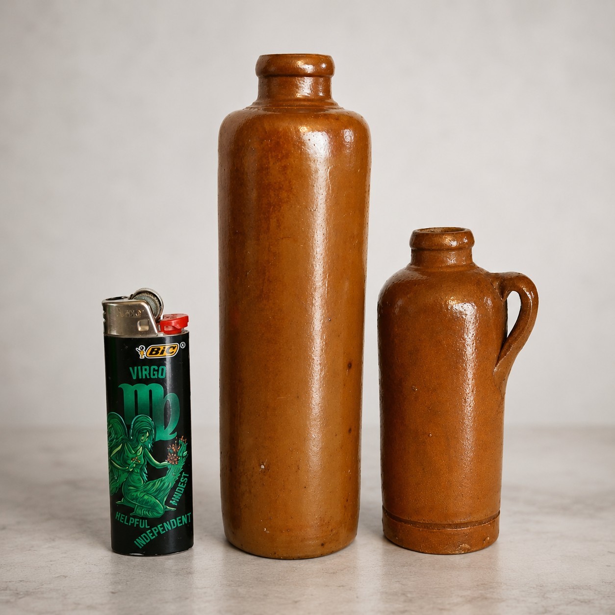 Rare Antique Wynand Fockink Mini Stoneware Gin Jug Bottle Pair Dutch