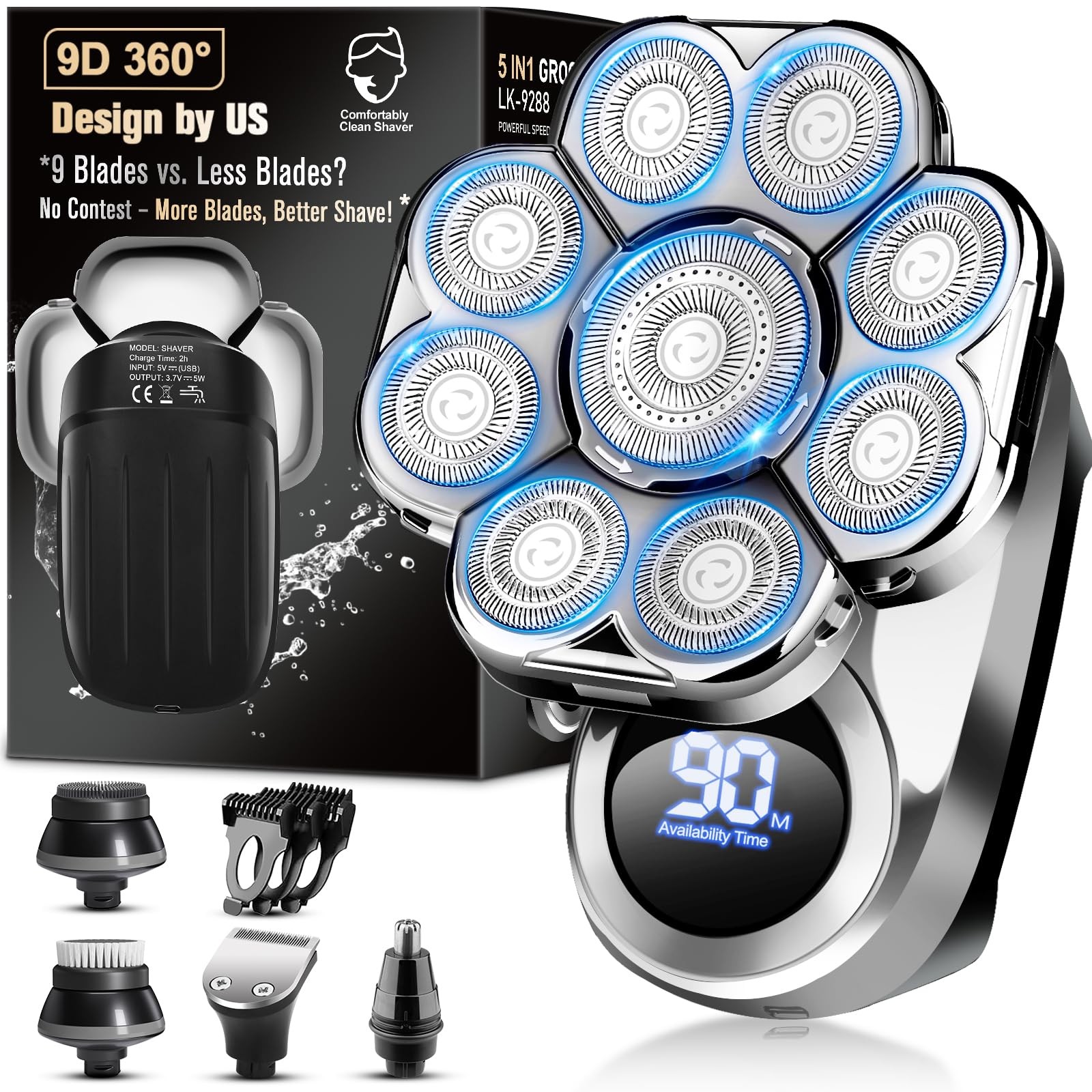 Head Shaver for Bald Men, 9D Floating Men\'s Electric Shavers, Waterproof Wet/Dry