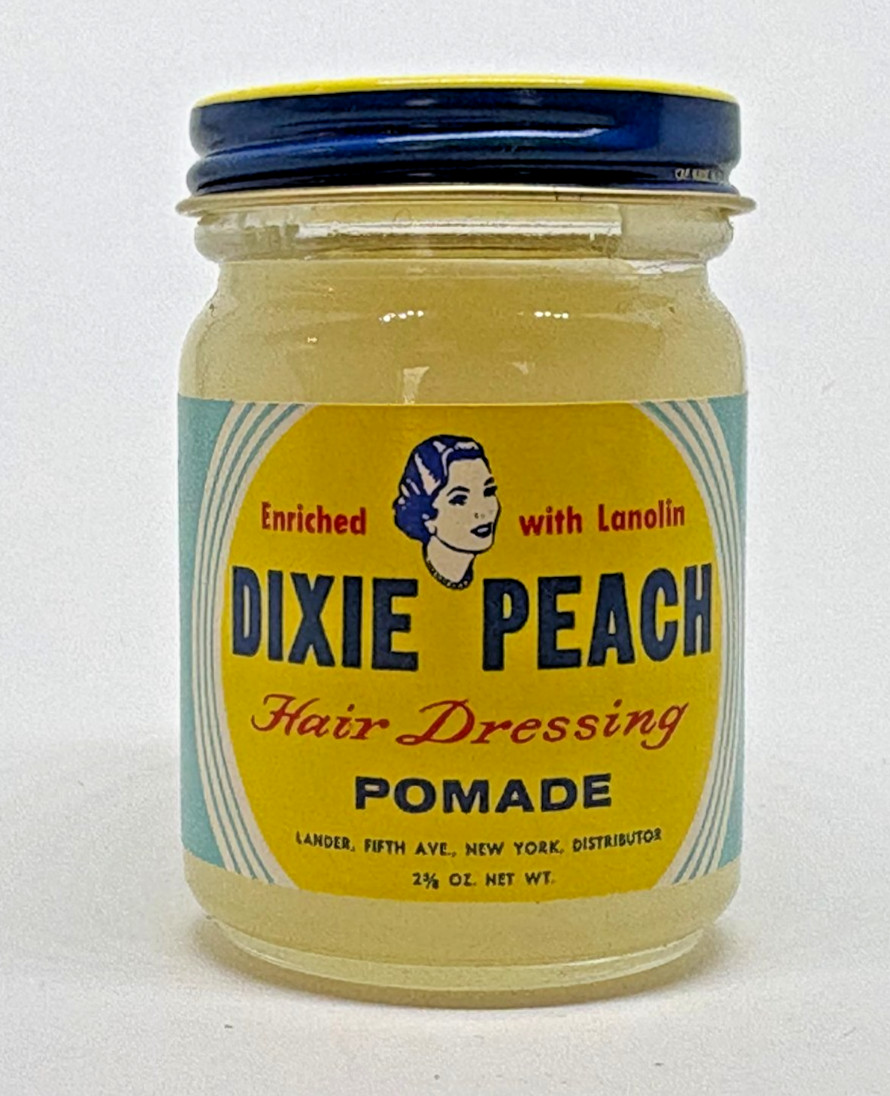 Unopened Vintage Dixie Peach Pomade Hair Dressing Glass Container 1950s 1960s