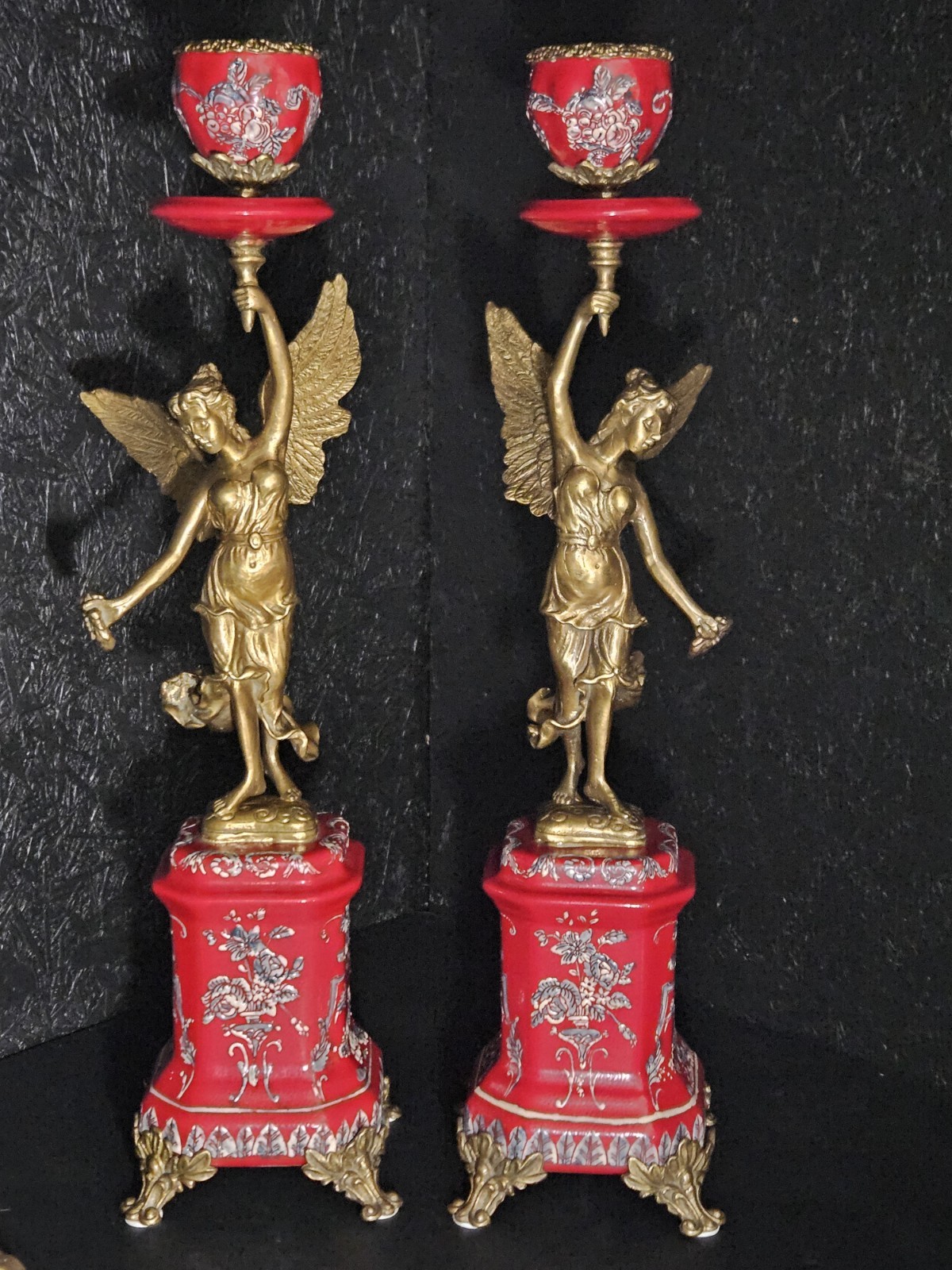 Stunning Pair Candlesticks/ French Art Nouveau Style/ Angels Holding Wreath Stunning Pair Candlesticks/ French Art Nouveau Style/ Angels Holding Wreath