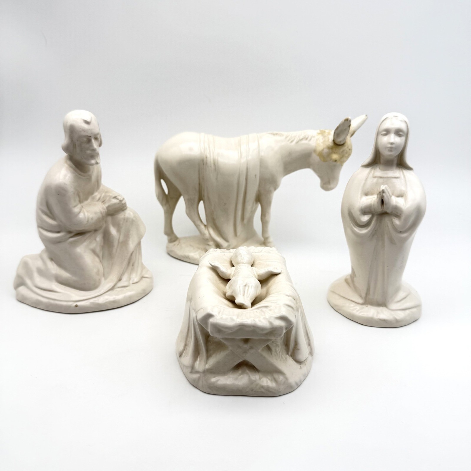Vintage Holland Mold White Ceramic Nativity Set 4 Piece Mary Joseph Baby Jesus Vintage Holland Mold White Ceramic Nativity Set 4 Piece Mary Joseph Baby Jesus