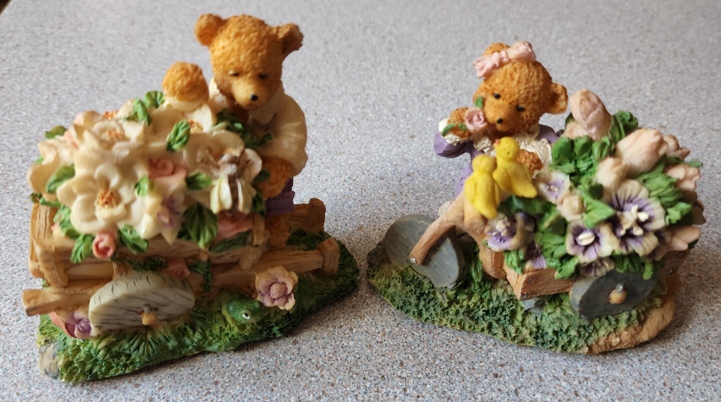 Vintage Ks Collection Bear With Flower Wagon Figurine 3.5 Vintage Ks Collection Bear With Flower Wagon Figurine 3.5