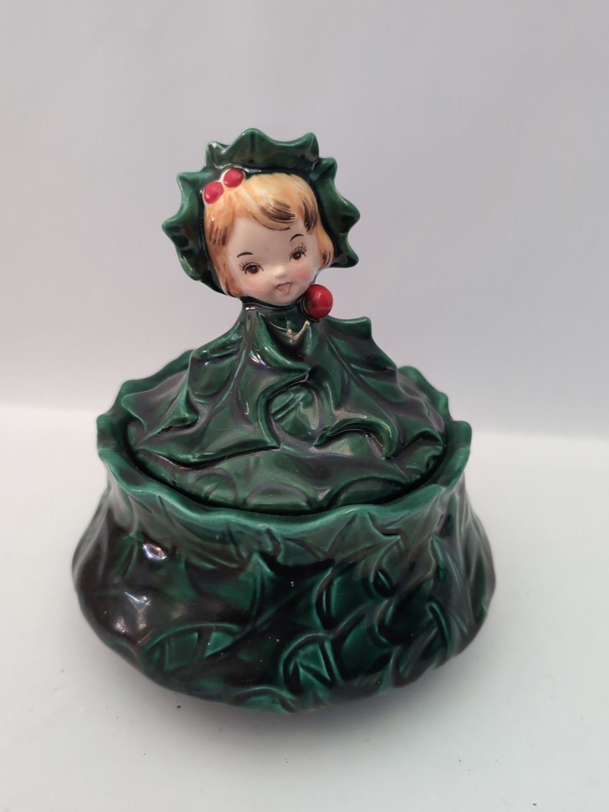 Vintage Japan Top Line Import Holly Girl Candy Dish Lidded Bowl