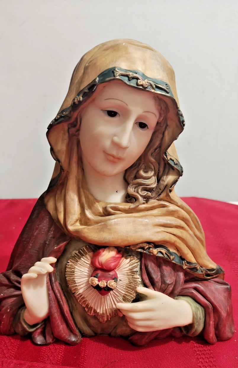 Vintage Immaculate Heart of Mary Stone Bust from Italy