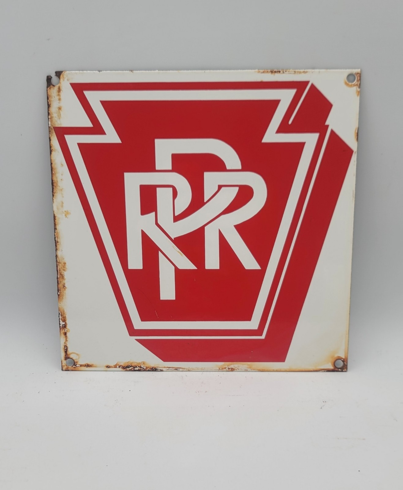 Vintage PRR Pennsylvania Railroad Railway Rustic Porcelain Enameled Metal Sign
