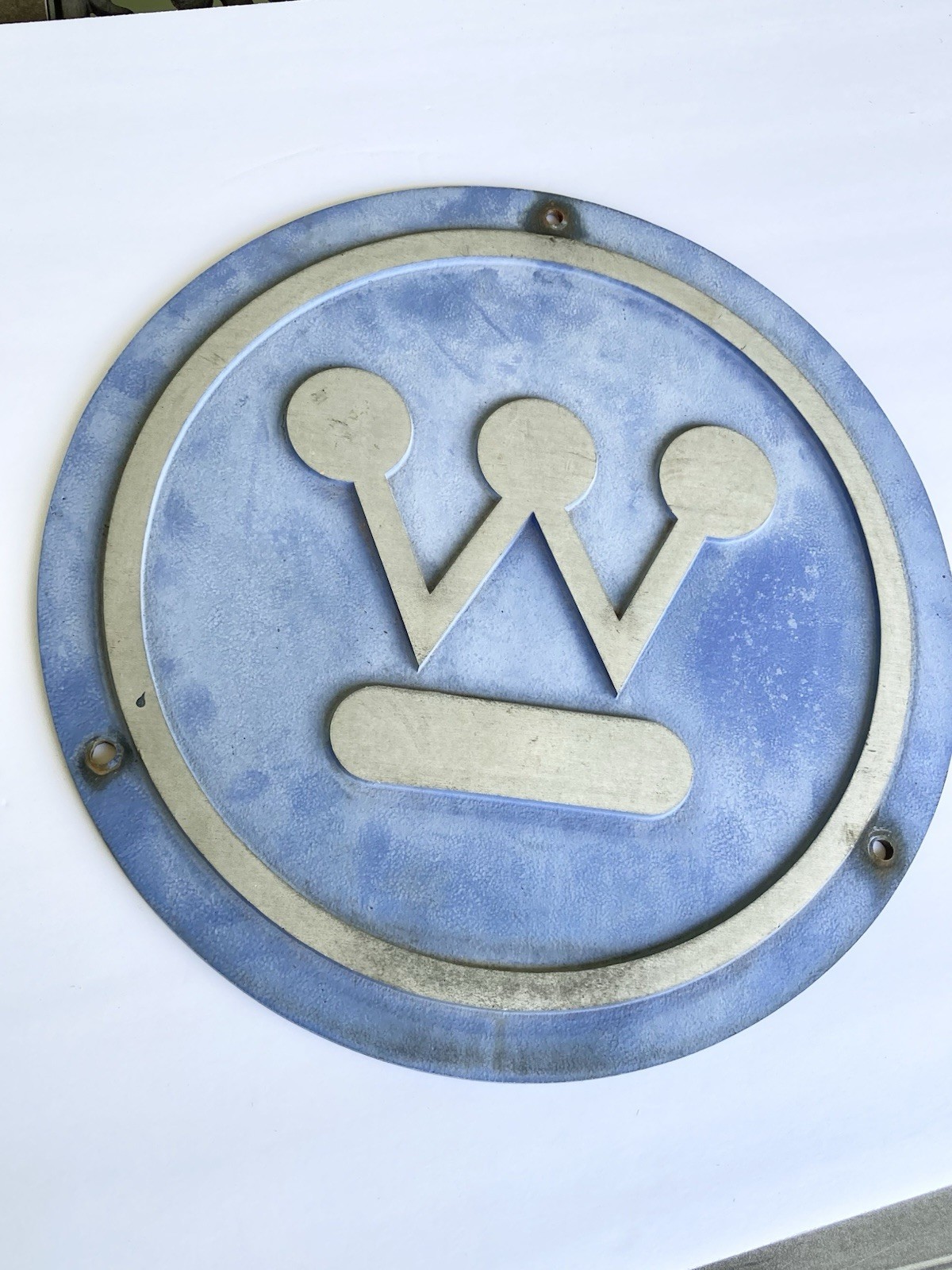 Vintage 1960s Westinghouse Cast Aluminum 13-3/4” Round Industrial Logo Sign U.S.