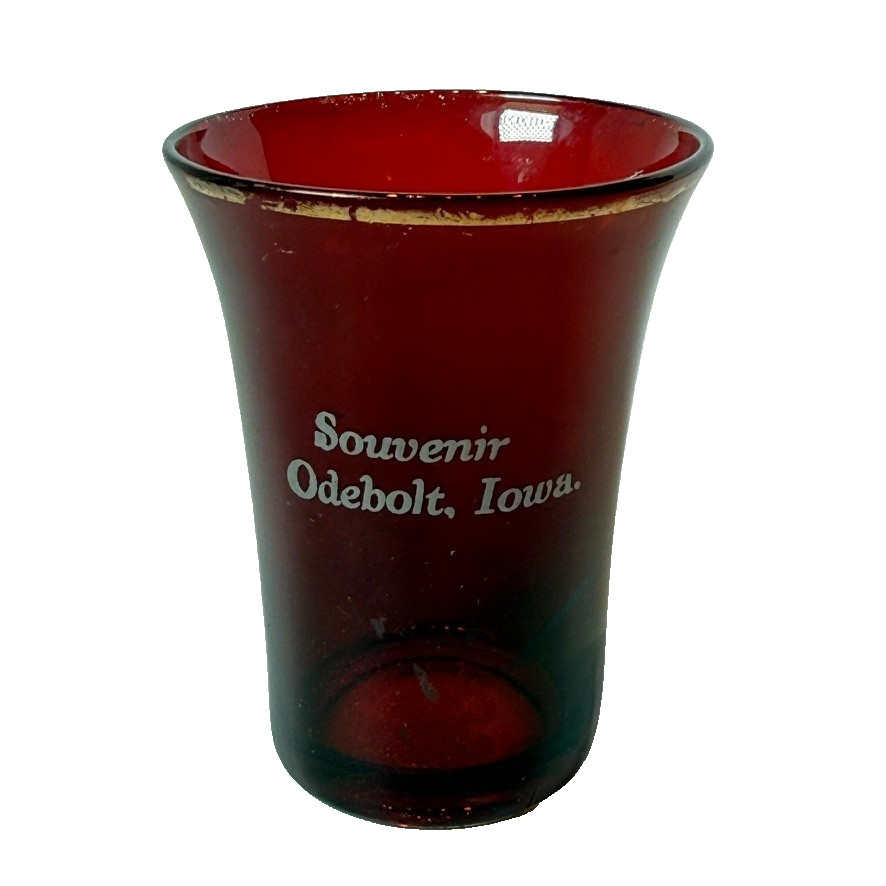 ODEBOLT IOWA IA ANTIQUE Ruby Red Flash Souvenir Glass Cut CUP MUG ODEBOLT IOWA IA ANTIQUE Ruby Red Flash Souvenir Glass Cut CUP MUG